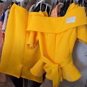 Yellow Tie Front Off-Shoulder Dress